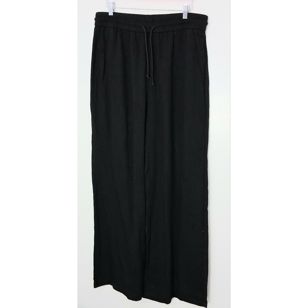 Halara Pants Women's XL Black High Waisted Drawstring Pocket Wide Leg Baggy NEW